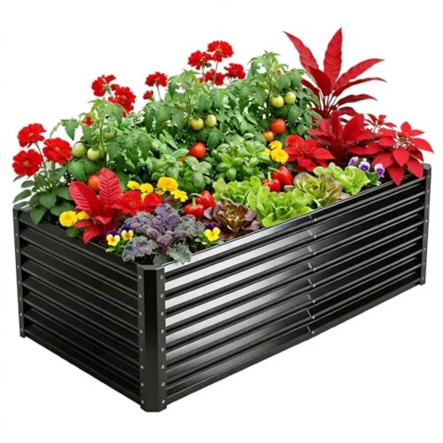 Galvanized Raised Garden Bed Kit Outdoor Patio 6X3X2Ft Large Rectangular Metal Planter Boxes Deep Root Box Planter For Gardenin