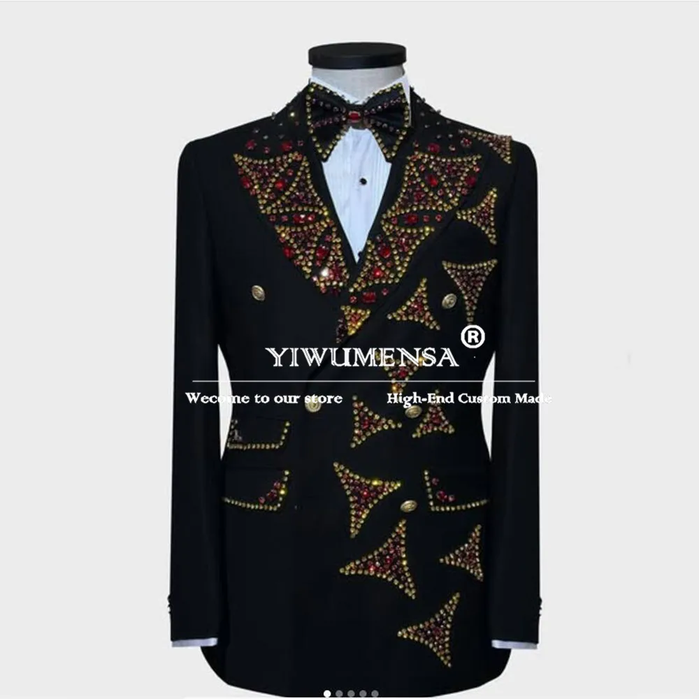 

Мужские деловые костюмы для вечеринок, облегающие ювелирные изделия, орнамен, блейзер для выпускного вечера из бисера, индивидуальный комплект из трех предметов, одежда для жениха, свадебные смокинги, мужская одежда