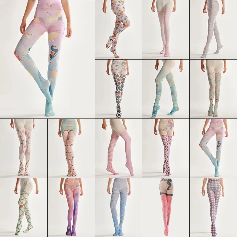 Harajuku Tattoo Pattern Pantyhose Female Fashion Stocking Party Pants For Women Pantyhoses Lolita Cute Tights