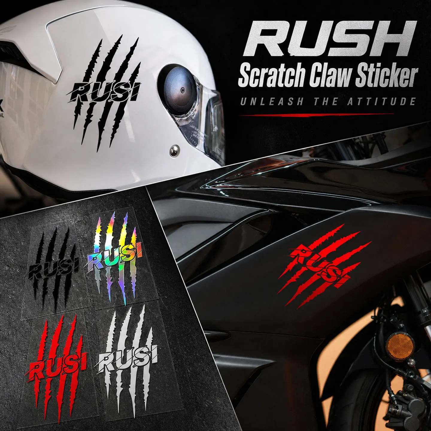 2 IN 1 RUSH Claw Scratch Sticker Holographic Laser Vinyl Decal 4 Colors Universal Motorcycle Helmet Car Body Scratch Cover Decor