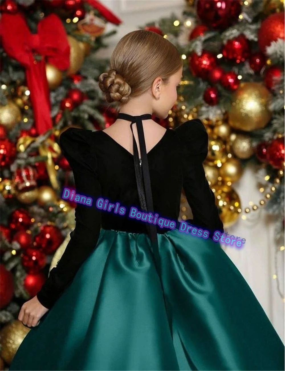 Vestido de niña de flores elegante personalizado de Navidad rojo o verde para boda niños regalo de cumpleaños fiesta banquete vestidos de princesa pequeña