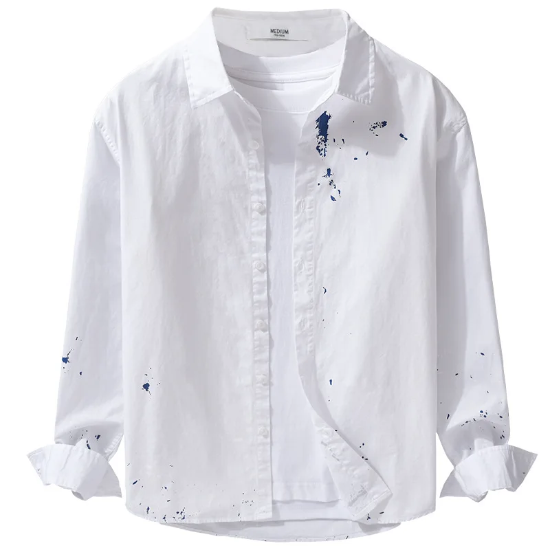 Chemise d'impression de graffiti de chimilé pour les hommes, manches longues, revers simple, beau, jeune, extérieur, décontracté, vêtements de printemps, 9559