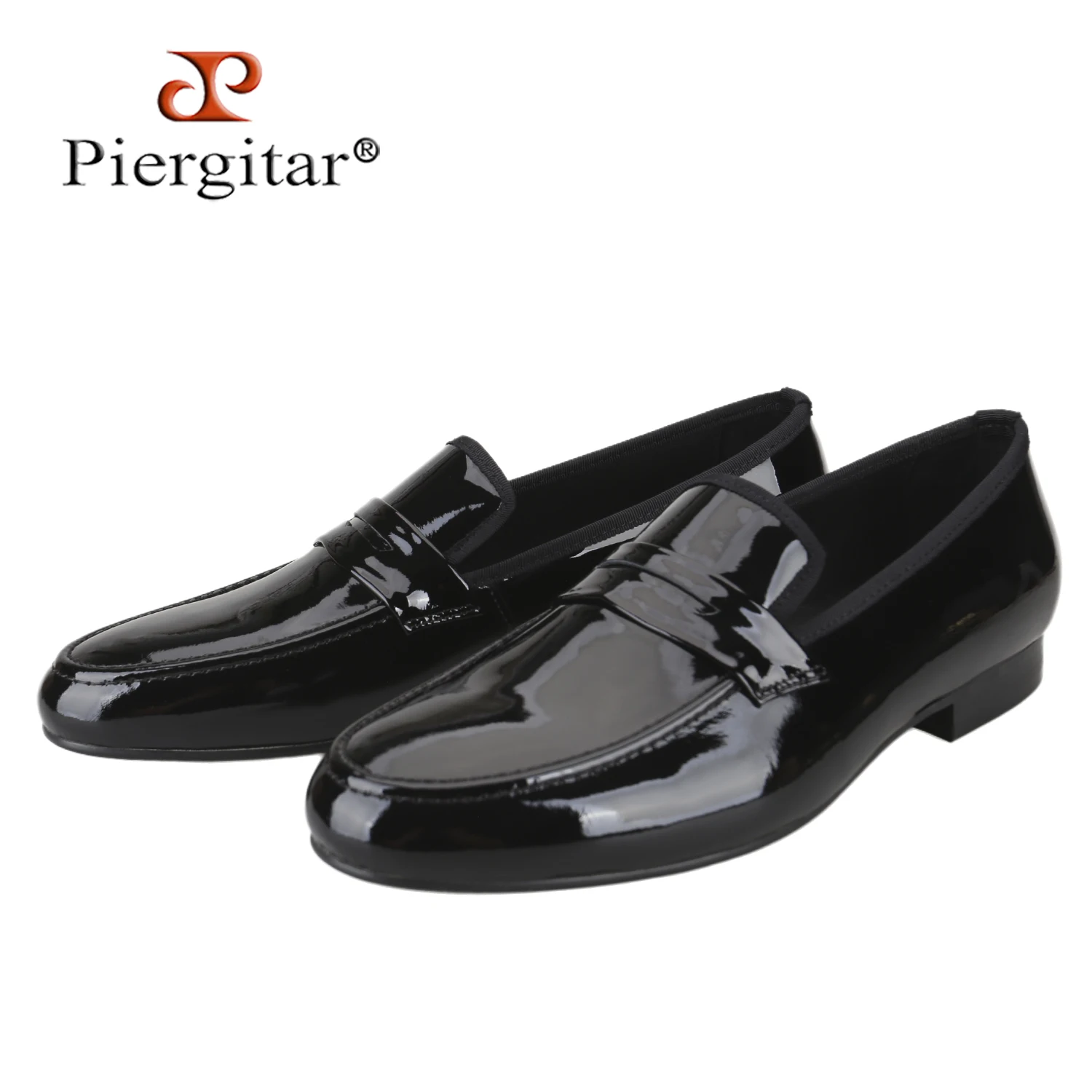 

Piergitar классический дизайн, черные мужские туфли из лакированной кожи для вечеринок и свадеб, лоферы без шнуровки ручной работы, большие размеры