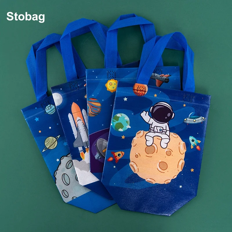 StoBag 8/20pcs Cartoon Non-woven Gift Tote Bags Kids Children Fabric Package Waterproof Storage Reusable Pouch Birthday Party