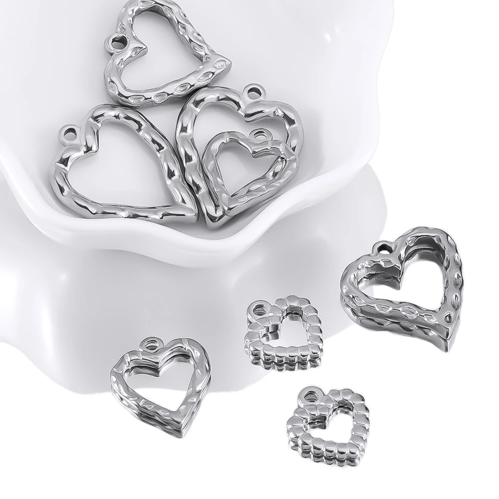 

2pcs Stainless Steel Textured Heart-shaped Single Hole Pendant Fashionable And Versatile for DIY Earrings Necklace Accessories