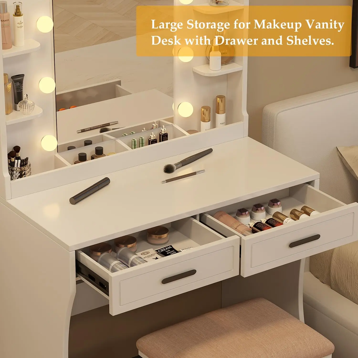 Vanity dengan lampu Makeup meja rias dengan lampu Set Vanity Girls dengan cermin dan bangku dan lampu Make Up meja rias