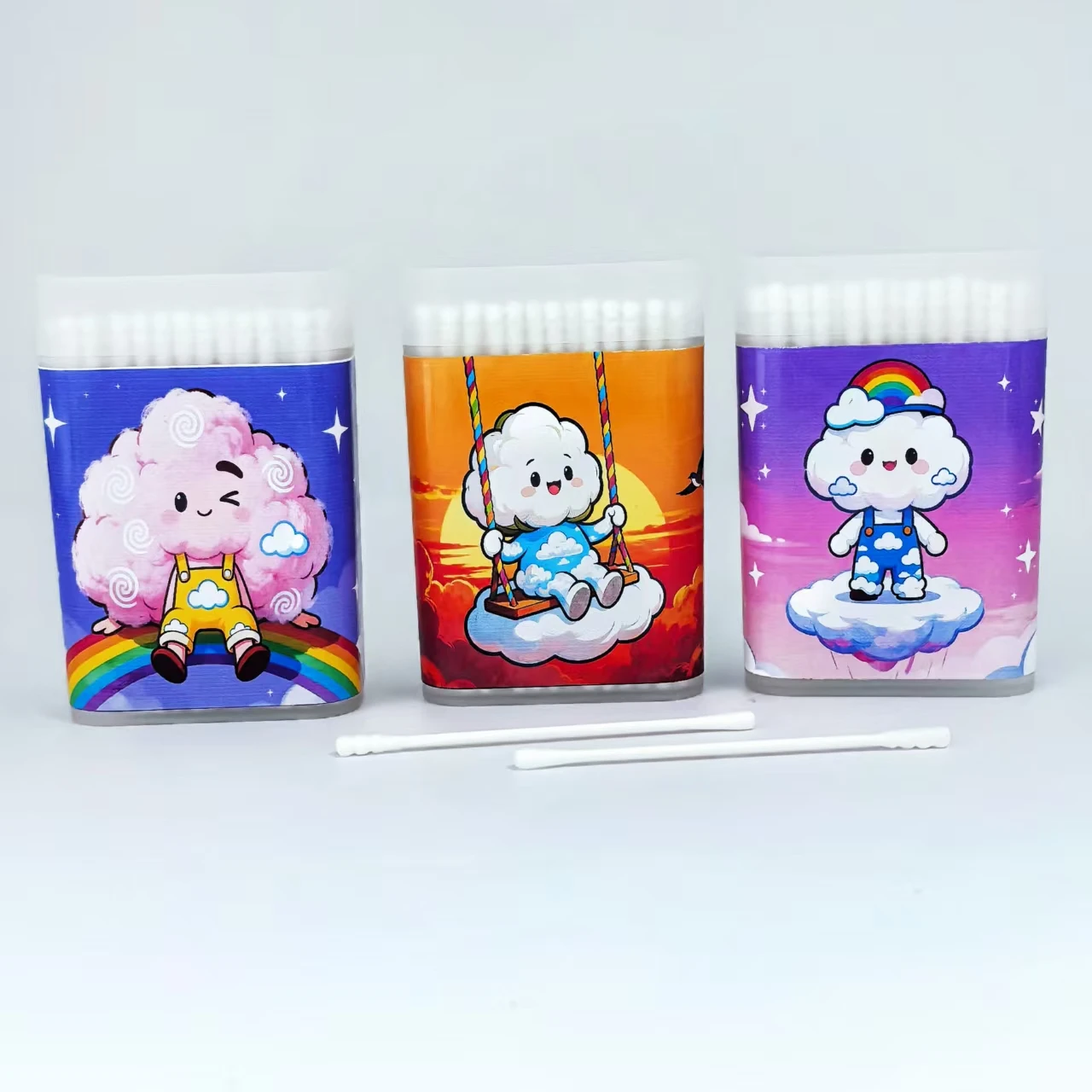 300 قطعة من مسحات القطن المبتكرة منقوشة على السحابة، أعواد أعواد قطنية ذات محور رفيع برأسين