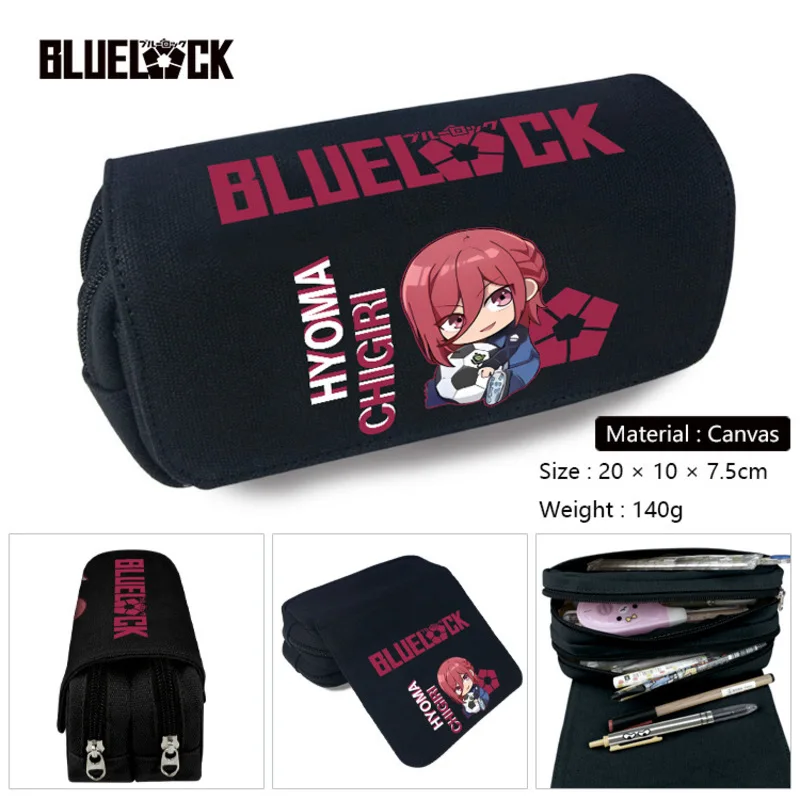 Anime Blue Lock Pencil Case Double Layer Storage Make up Cosmetic Bag Pencil Box Student School Office Pen Bag