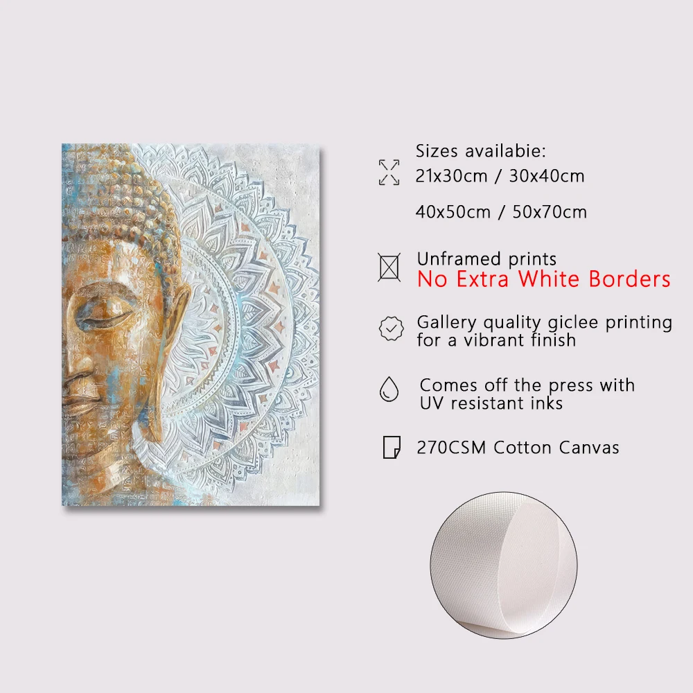 Modern Buddha Canvas Paintings Blue Mandala Flower Blossom Buddha Posters for Bedroom Living Room Buddhism Art Decor Pictures