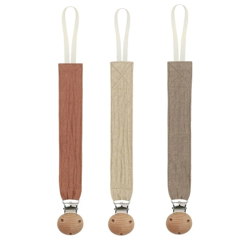 

Q1FE 3pcs Cotton Wooden Pacifier Clip for Baby Girl Boy Soother Chain Holder Babies Newborn Teething Toy Shower Gift