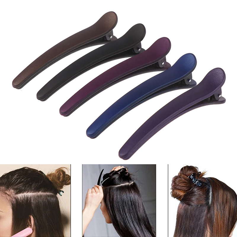 4Pcs Long Metal Hair Clips Hollow Flower Duckbill Hair Clamps Hair Accessories Duck Teeth Hairdressing Salon Tip Clip Black Clip