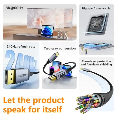 8K टाइप C से DP केबल संगत थंडरबोल्ट 3 द्विदिश डिस्प्लेपोर्ट से USB-C केबल iPhone 15 16 iPad iMac Macbook Pro के लिए 6 best sales यूएसबी सी से डिस्प्लेपोर्ट - №2