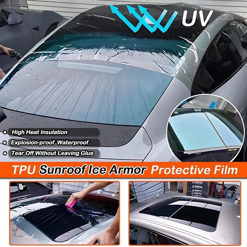 

50CM*152CM TPU Car Sunroof Ice Armor Blue/Black Thermal Insulation Sunroof UV Waterproof Membrane Self-Repair For Audi a3/a6/q7