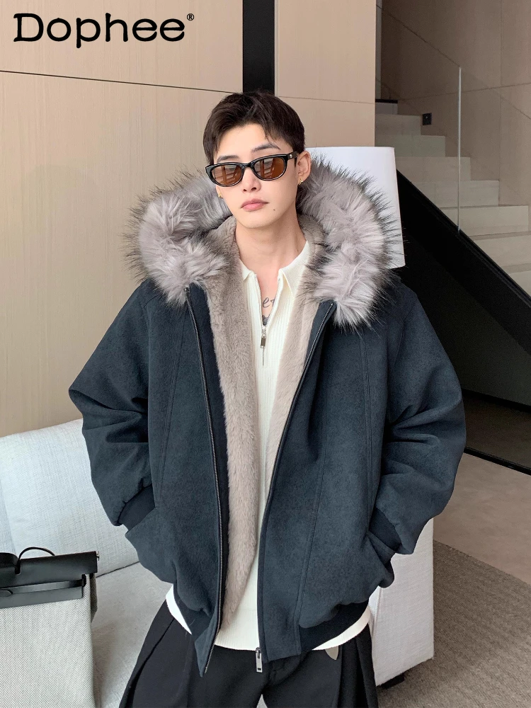 سترات رجالية لخريف وشتاء 2025 سترات جديدة سميكة بقلنسوة دافئة ومقاومة للبرد بلون سادة معاطف أنيقة للرجال بأكمام طويلة #1