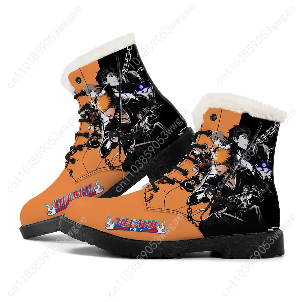 Bleach Plush Boots Mens Womens Teenagers Casual Shoes Outdoor Keep Warm Leather Boot Couple High Quality Anime Tailor-made Shoe