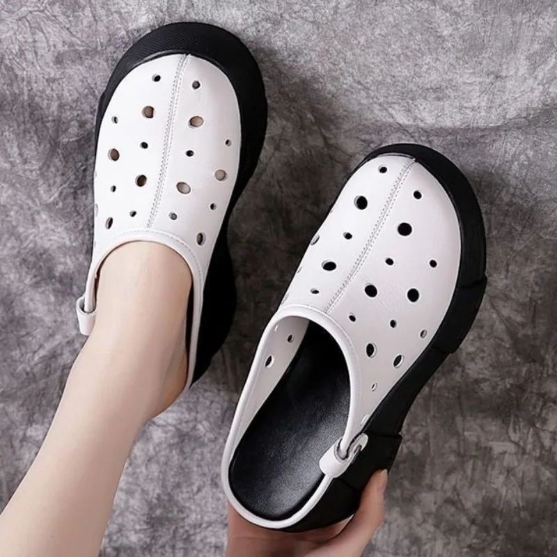 Women\'s Slippers and Ladies Sandals Kawaii Slides Black Junior Shoes Round Toe Wedge Heel Cute on Sale Cheap Liquidation Shoe 39