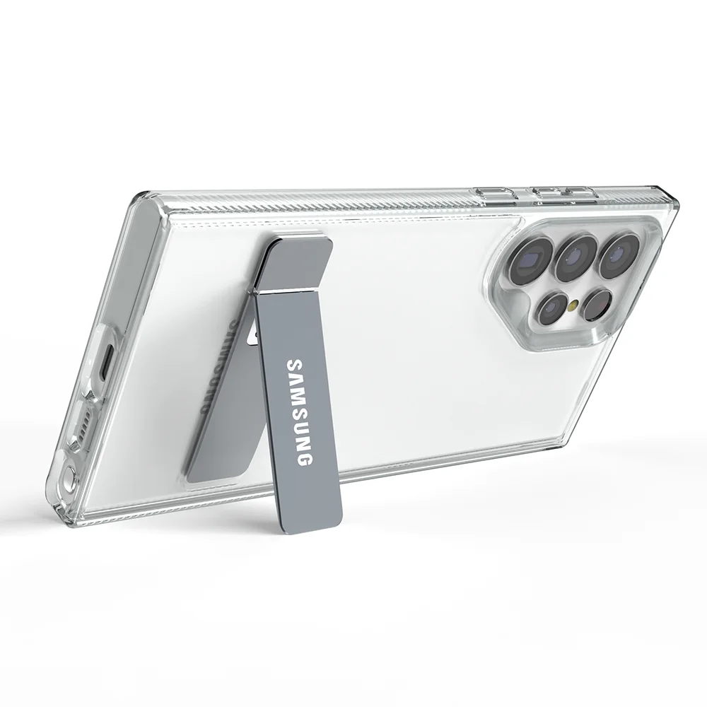 Metalen houderhoes voor Samsung S25 S24 S23 Ultra Plus Case Stand Transparante schokbestendige hoes - afbeelding 2