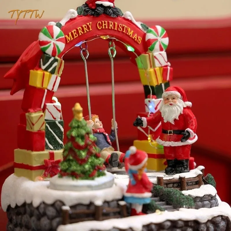 Christmas decoration luminous rotating swing music box ornament, holiday gift window ornament