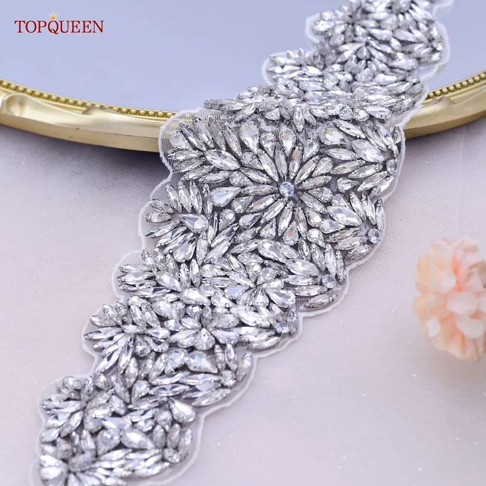 Topqueen S55 Zilver Dames Luxe Riem Volledige Shiny Rhinestone Dames Brede Sjerp Satijnen Lint Stones Wedding Bridal Accessoires