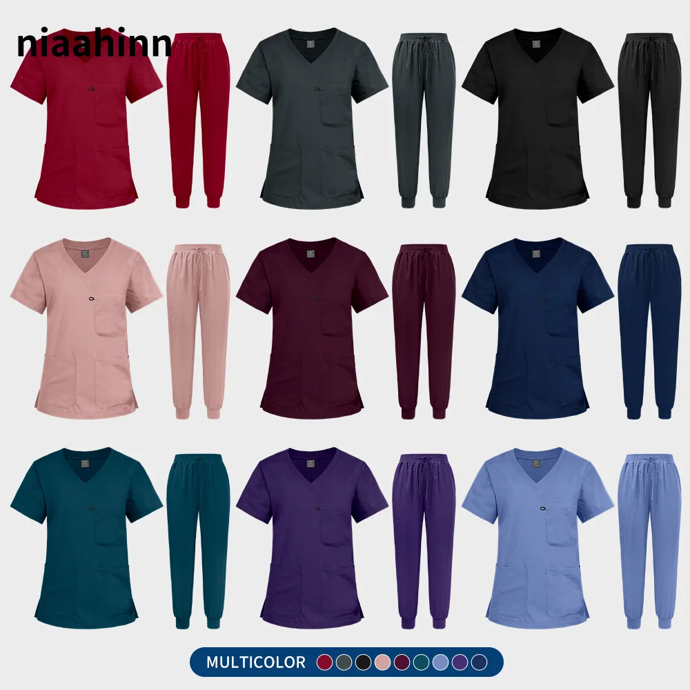 

Wholesale Hospital Doctor Work Clothes Clinical Scrub Set Medical Uniform Nursing Tops Pant Set Women Men Pharmacy Work Uniforms