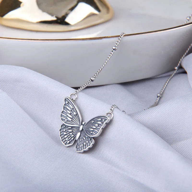 

Buyee 925 Sterling Silver Female Big Pendant Chain Butterfly Animal Necklace for Women Fashion Unique Fine Jewelry Chain Gift