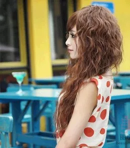 Fashionable fluffy corn whiskers long bangs whole top  female corn perm wig full head cover curls