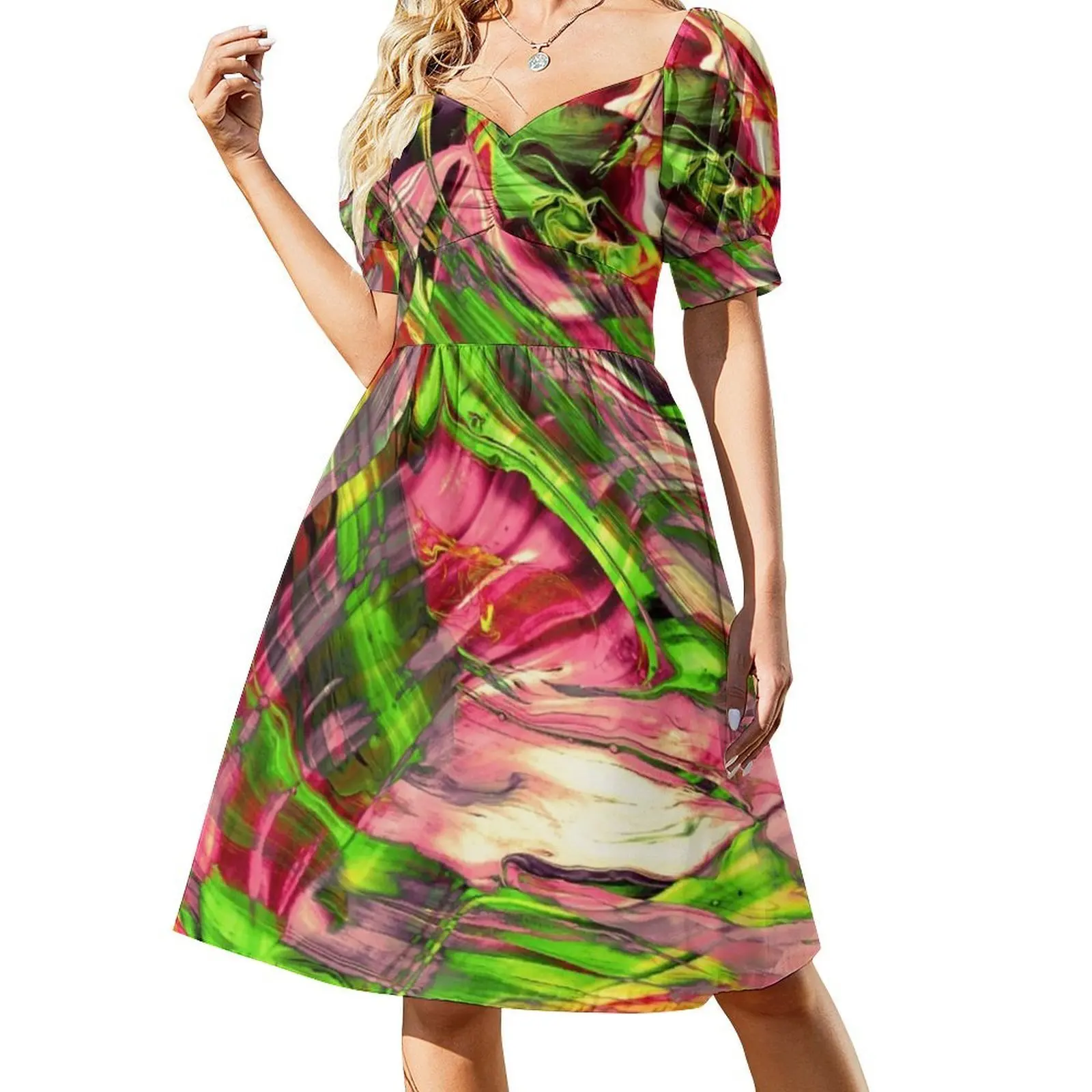 Lukisan Abstrak Berwarna-warni I Gaun Liburan Seksi Untuk Wanita Pesta Pantai Gaun Mini Ulang Tahun Lukisan Abstrak Akrilik