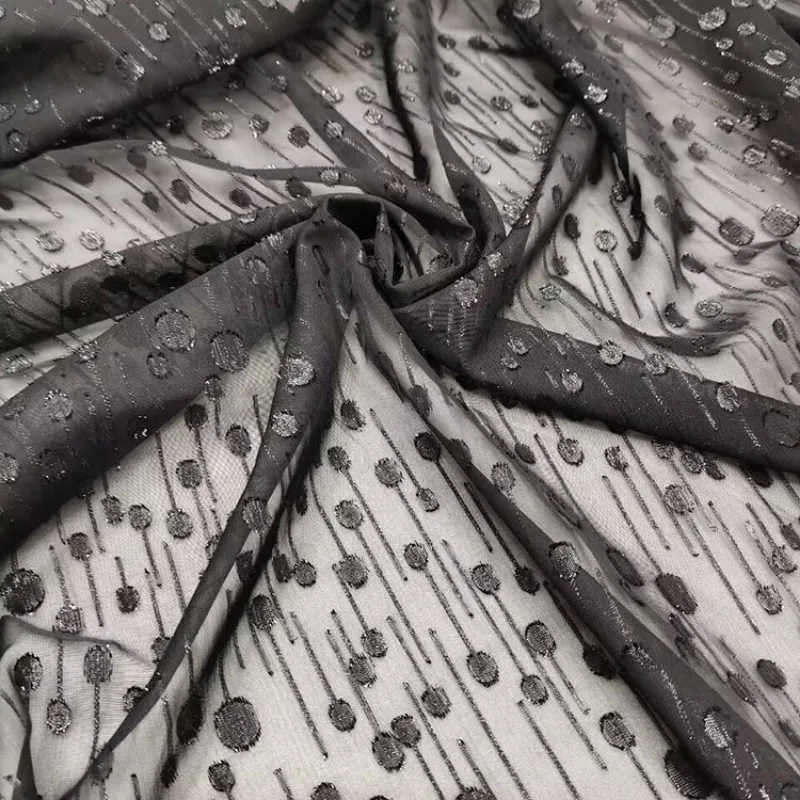 50cm/100cm*150cm Black Chiffon Silk Fabric African Lace Crepe Printing 75D Polyester Fabric for DIY Clothing Dress Decor