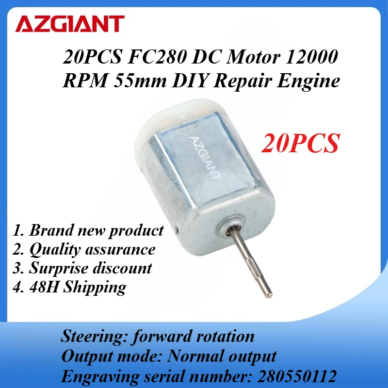 

20PCS FC280 DC Motor 12000 RPM 55mm DIY Repair Engine For Car Replacement Power Accesseries Forward Rotation Toy High Quality