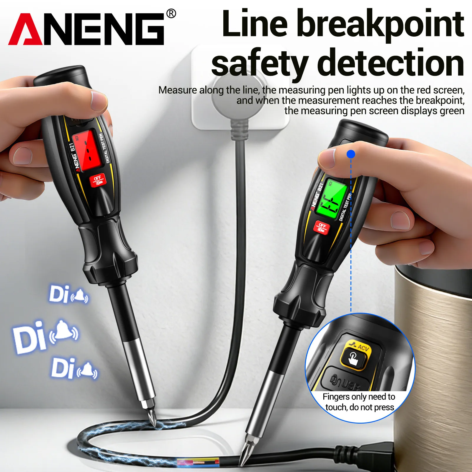ANENG B21 Non-contact Voltage Tester Pen 30-1000V AC NCV Live/Neutral Wire Breakpoint Test with Backlit Screen Buzzer Alarm