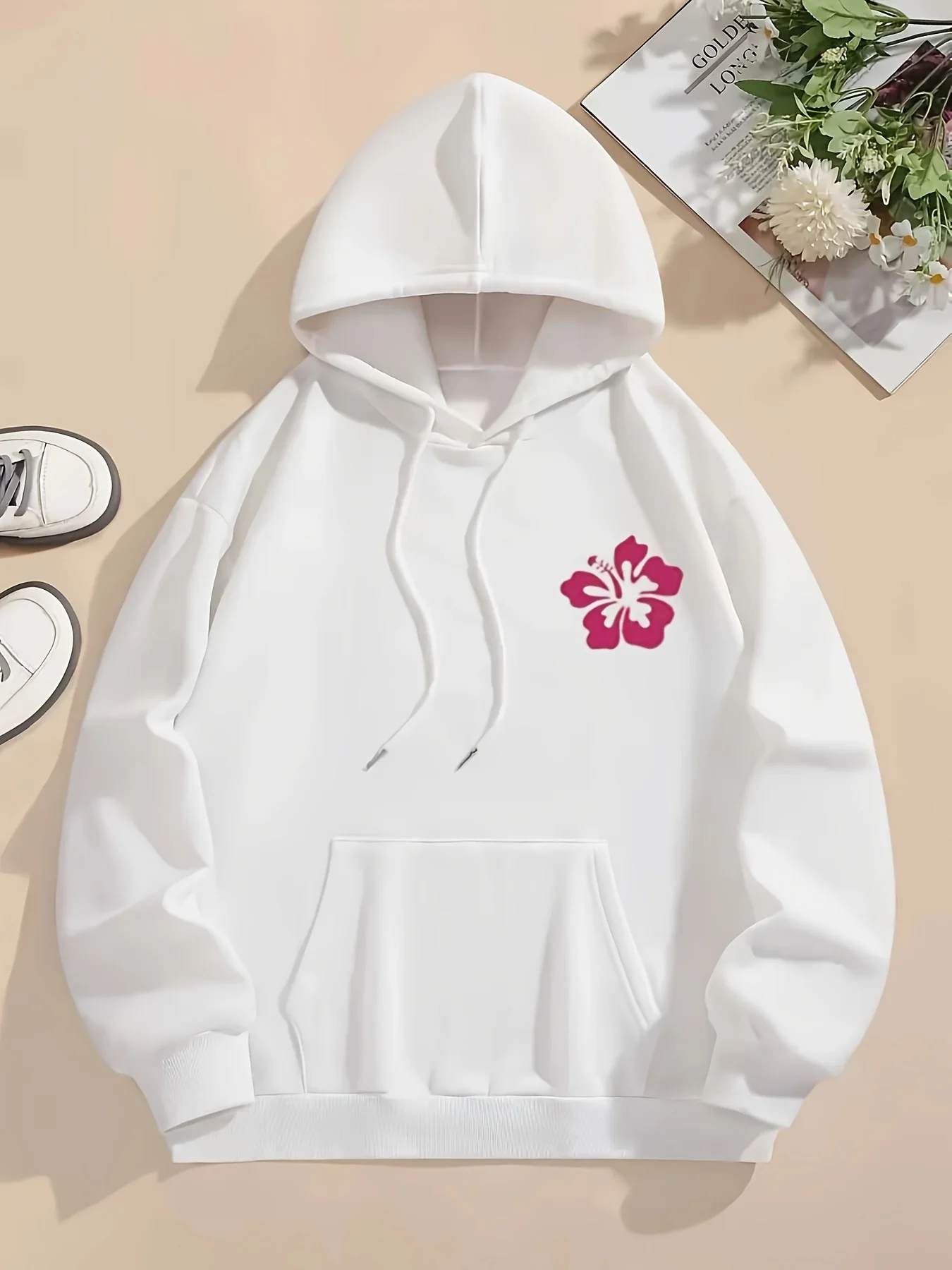 

Printed hooded sweatshirt with drawstring casual hooded sweatshirt autumn and winter fashionable women's clothing