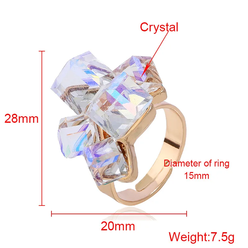 Fashion Irregular Square Crystal Rings for Women Gold Color Open Ring Adjustable Finger Jewelry Birthday Gift