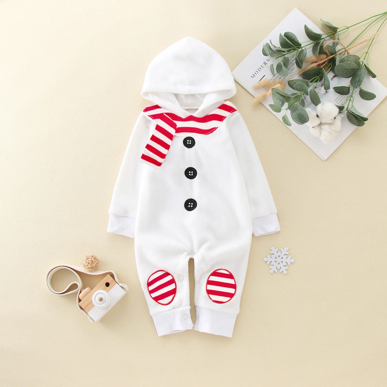 Baby Christmas Outfit Kid Boys Girls Costumes Clothes Snowman Cosplay Jumpsuit Hooded Bodysuit and Scarf Set Fall Winter Outfits