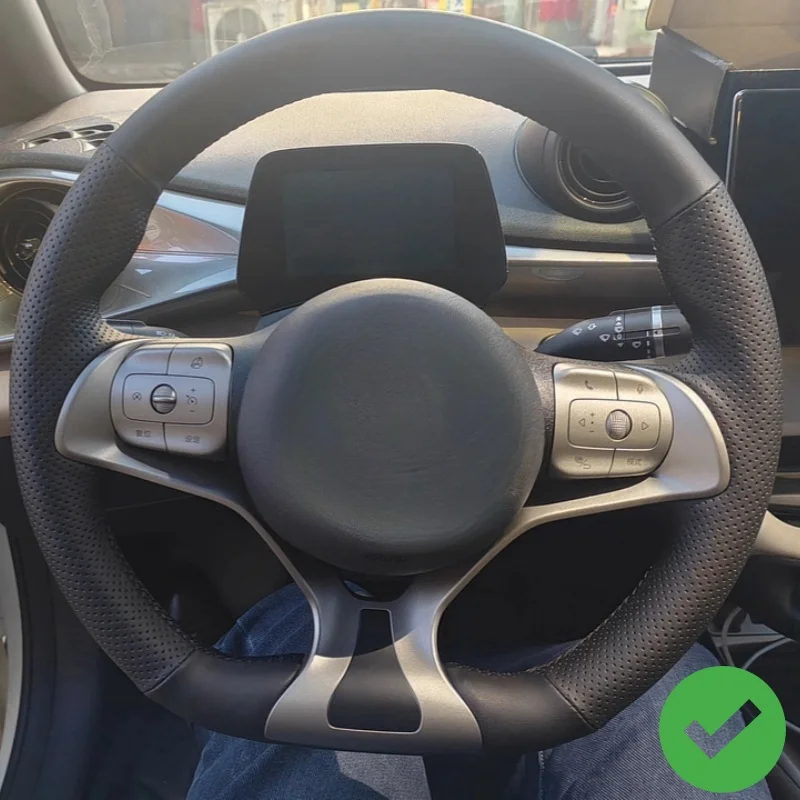 

Custom Hand-stitched Black Genuine Leather Steering Wheel Cover For BYD Seagull Dolphin Han EV Yuan Plus Qin Plusdmi Tang Seal