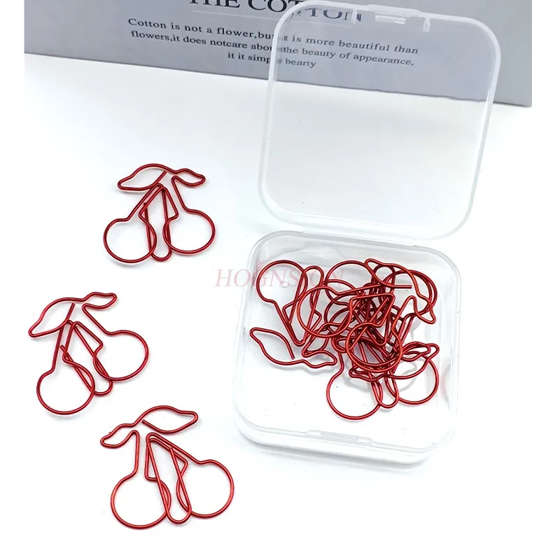 12pcs Colorful Cherry Paper Clips Creative Cartoon Paper Clips Plant Paper Clips