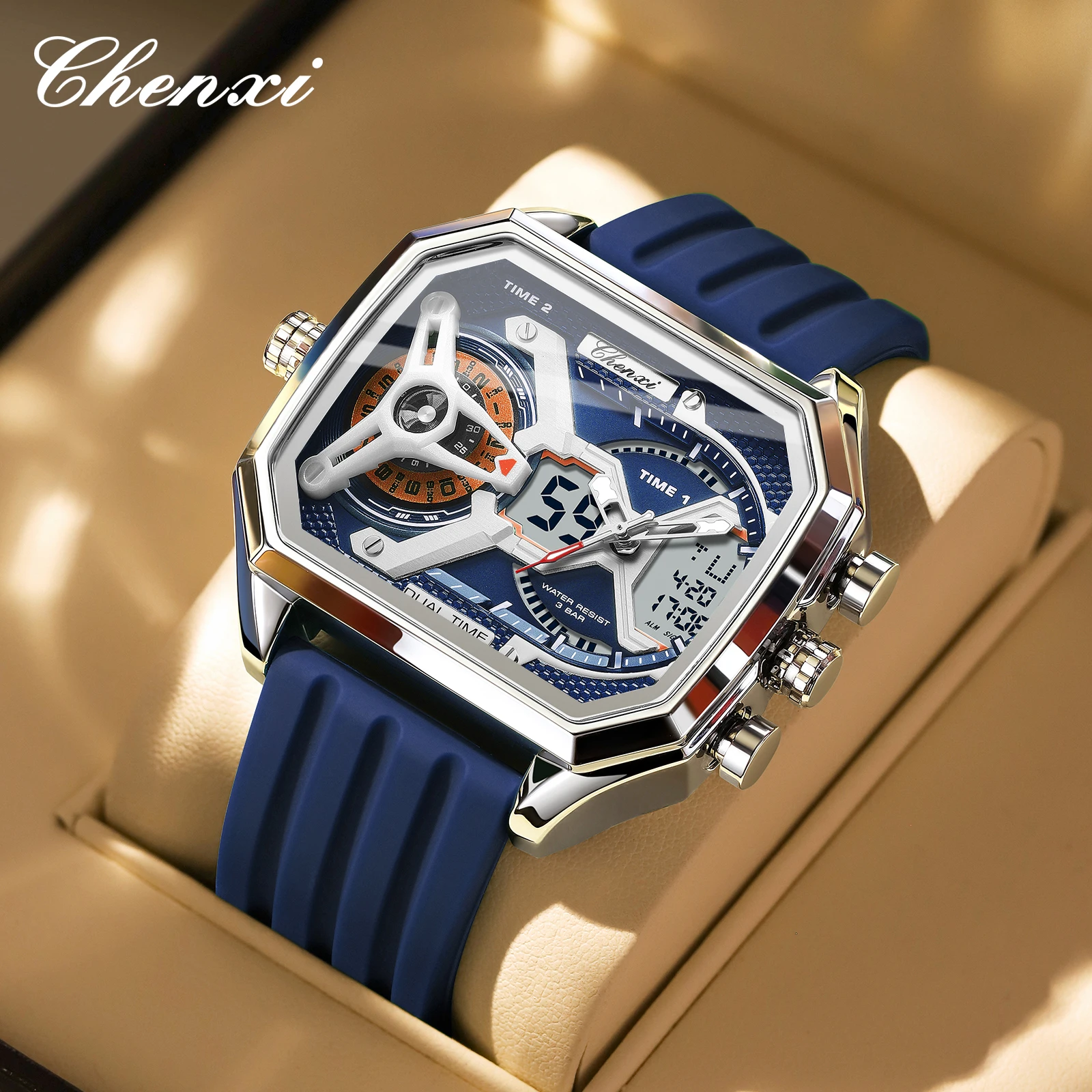 

CHENXI 201 New Electronic Clock Men Digital Quartz LED Week Luminous Man Wristwatch Rectangle Silicone Strap Men's Watches 2026