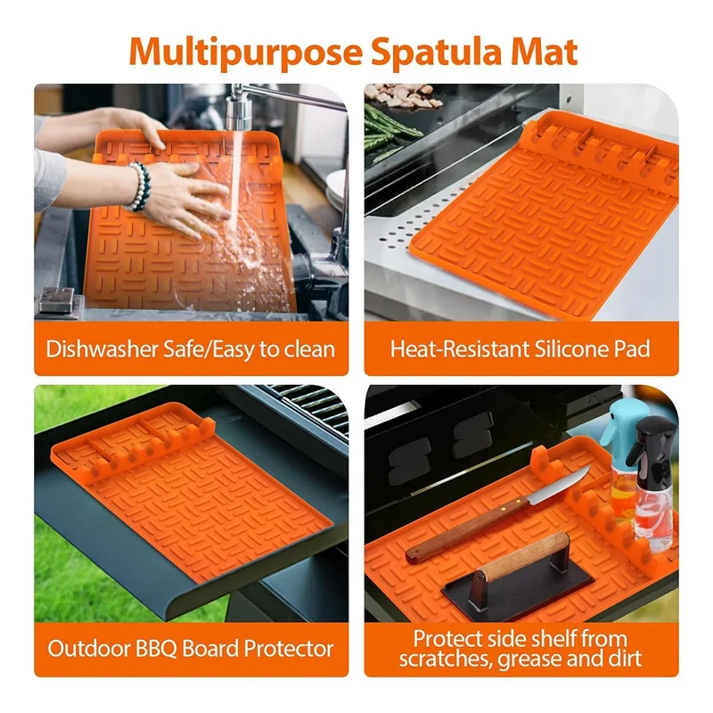 Silicone Griddle Tools Mat Griddle Tools Mat With Drip Pad,Side Shelf Mat Grill Utensils Holder Griddle Accessories