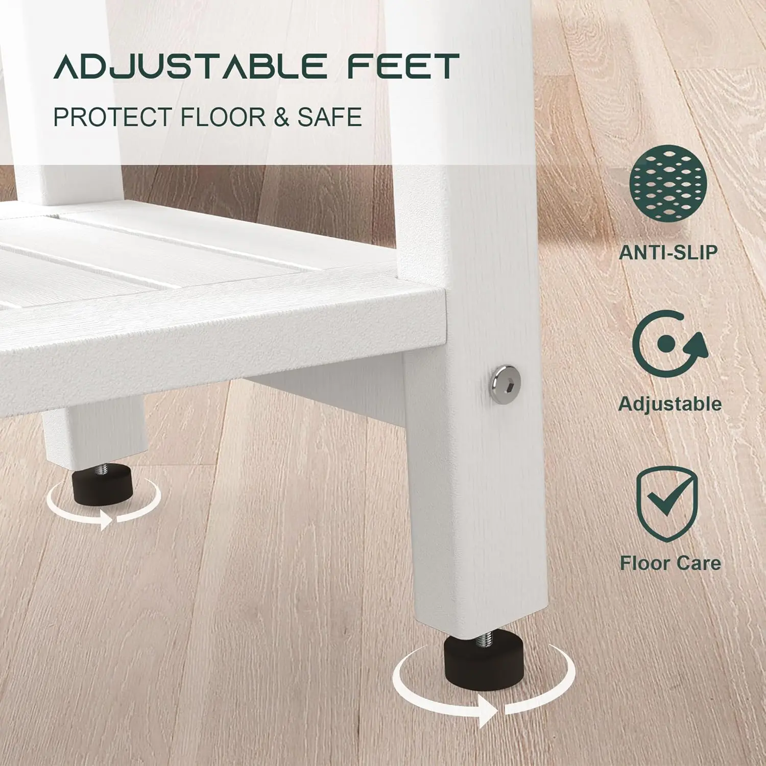 White HDPE Shower Stool with Handle, Storage Shelf, Adjustable Feet - Waterproof & Durable for Indoor/Outdoor Use