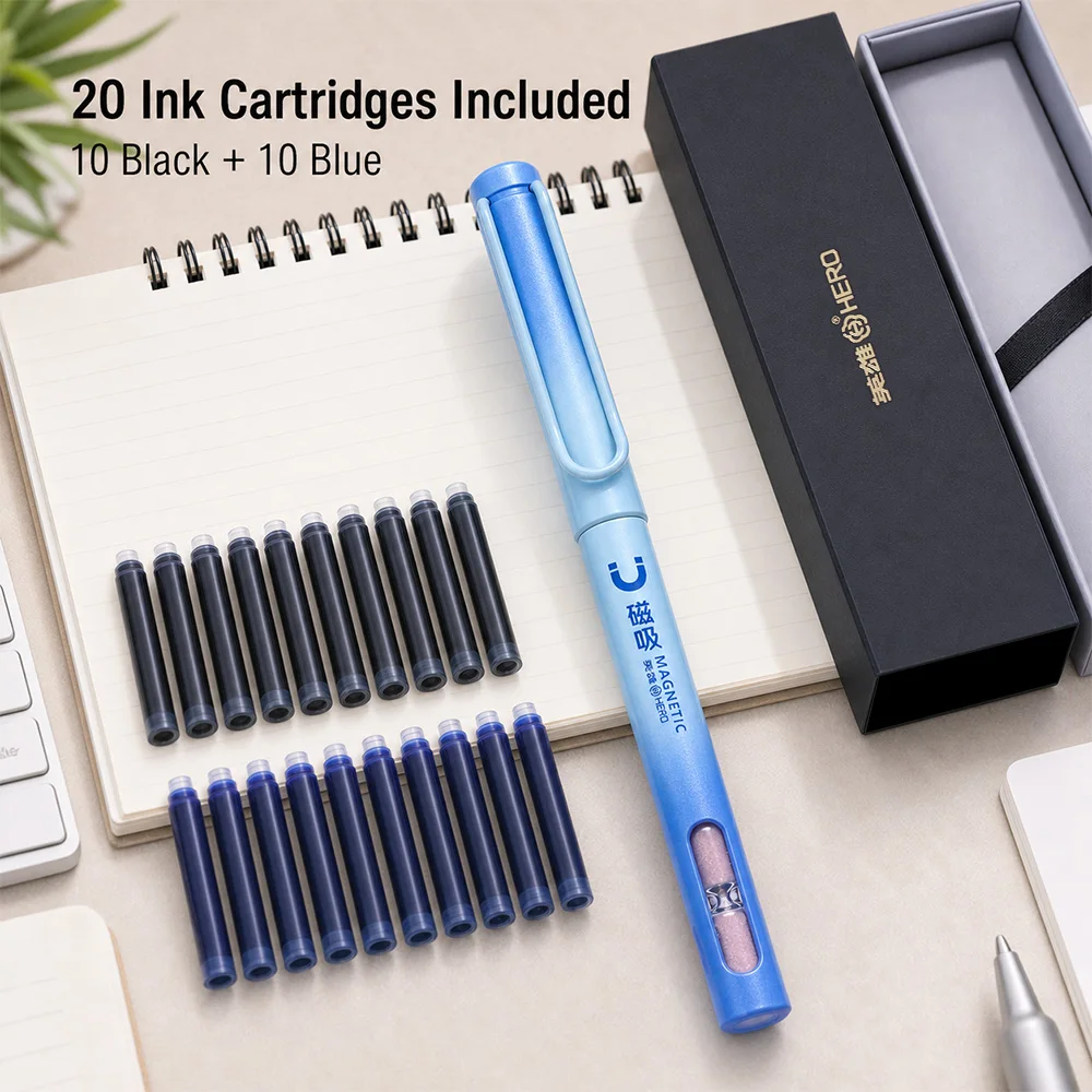 HERO P213 Fountain Pen Magnetic Hourglass Design 0.38mm EF Exposed Iridium Nib Gradient Color Ergonomic Correct Grip Student