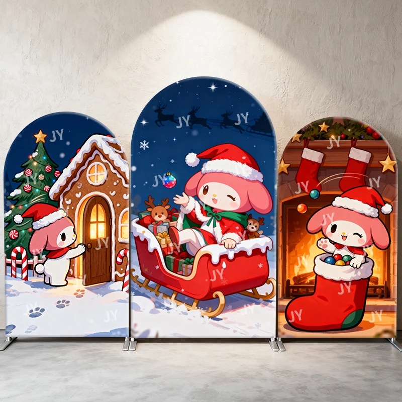 

Christmas My Melody Arch Backdrop Cover Sleigh Theme Party Decor Photo Booth Background Holiday Celebration Supplies