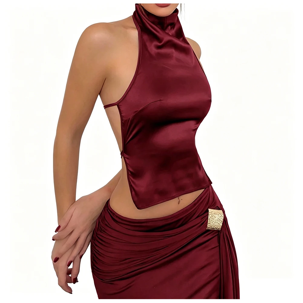 Neck Hanging Off Shoulder Vest for Women Made of Polyester Solid Color Regular Length Suitable for Spring Summer Autumn Winter