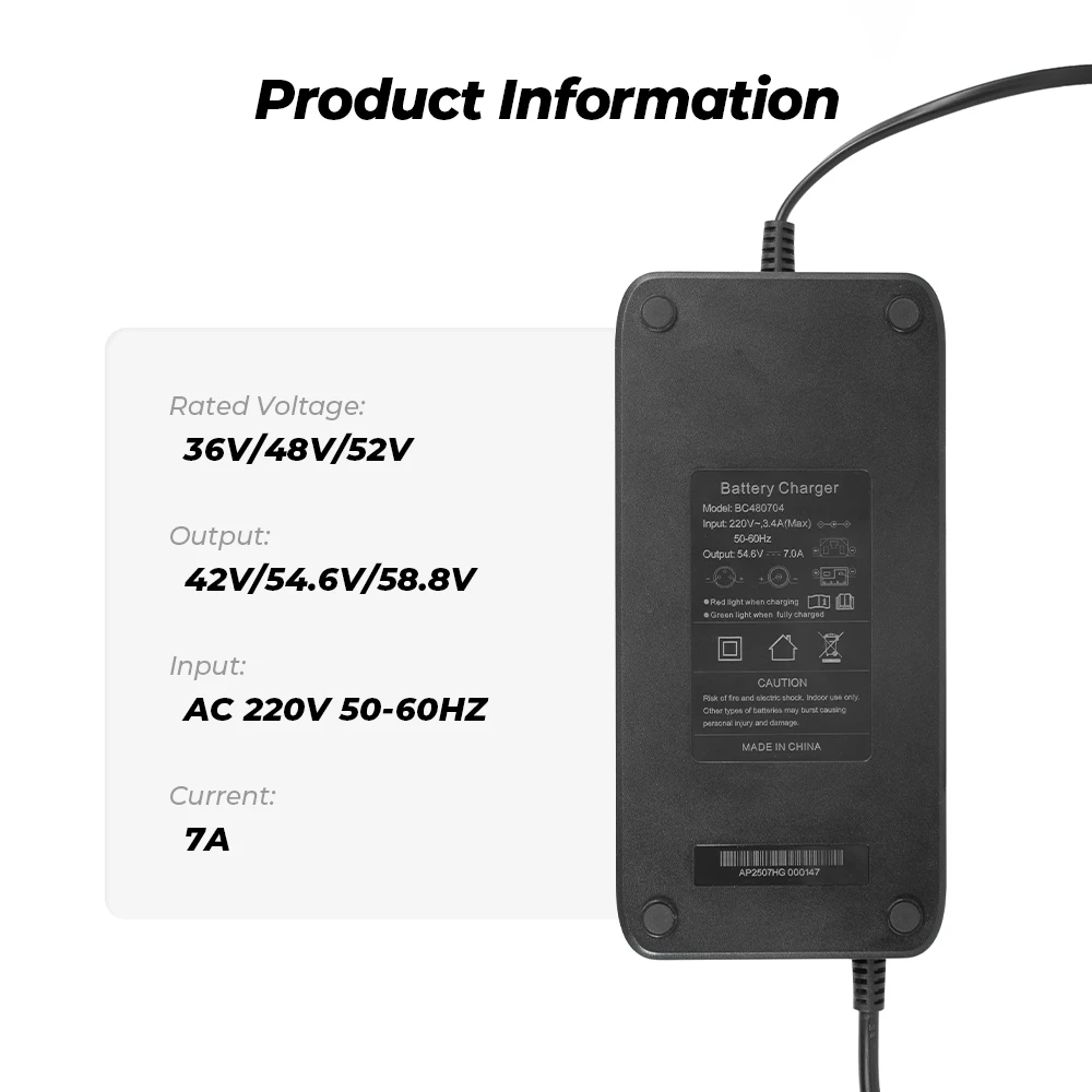 

ChamRider Electric Bike 7A Lithium Battery Pack Charger 36V 42V 48V 54.6V 52V 58.8V for EURO XLR 3 Pins Plug Charger