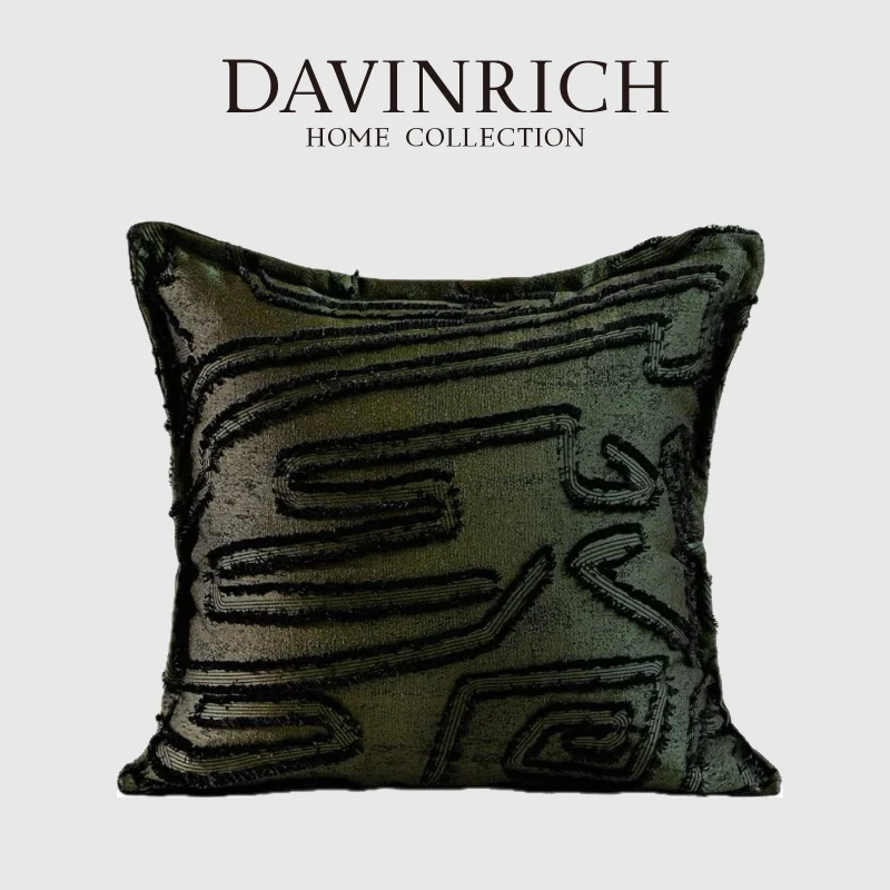 DAVINRICH Appliqued Maze Modern Throw Pillow Cover Luxury Accent Geometric Cushion Case 45x45cm French Lifestyle Home Decor