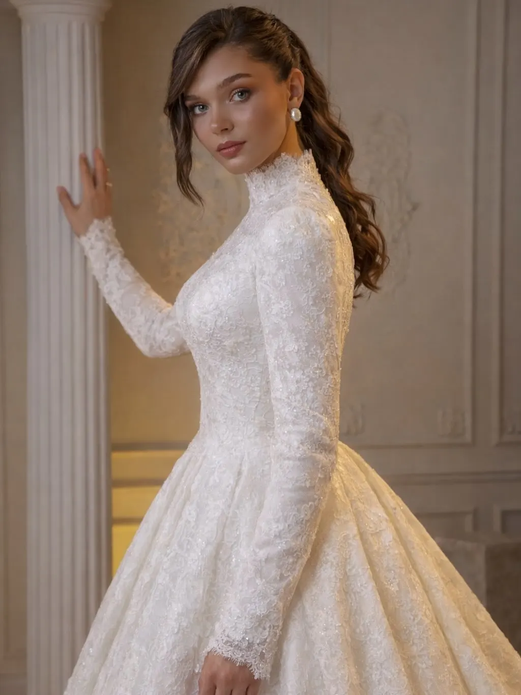 

Свадебные платья Flavinke на заказ для мусульманок: женские платья с высоким воротником, длинными рукавами, кружевом, пайетками и бисером, свадебные наряды, робы, Vestidos De Novia