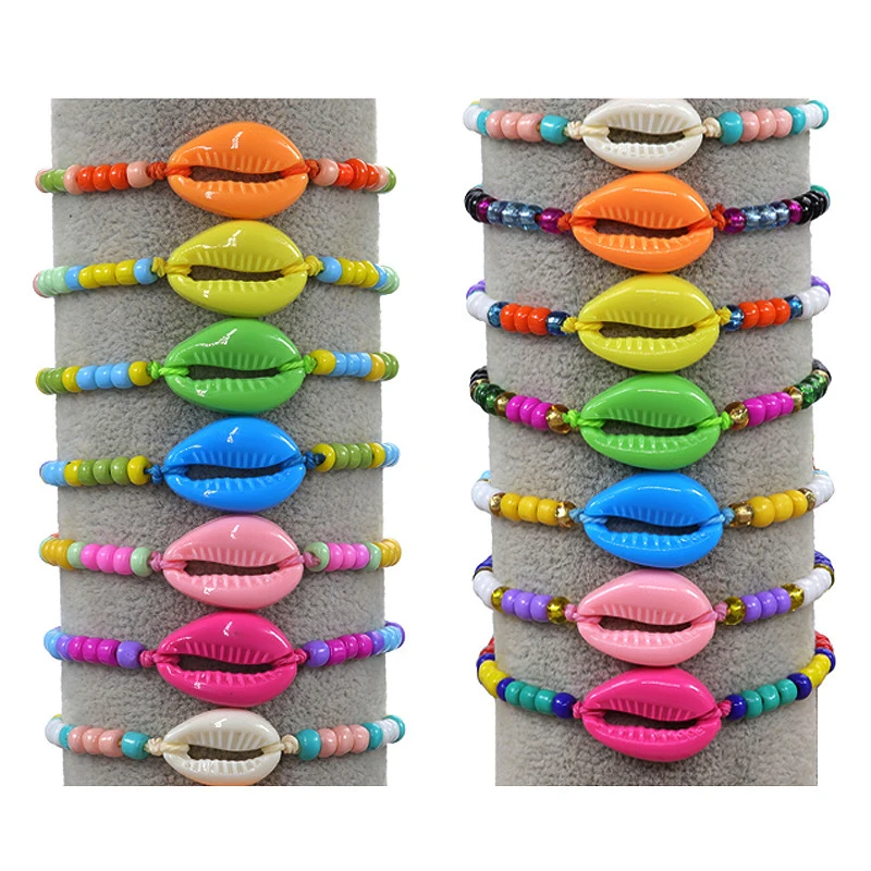 WG 1pc 18 Style Fashion Acrylic Shell Bracelet Colorful Rice Beads Braided Handmade Bangles Bohemian Bracelet Jewelry