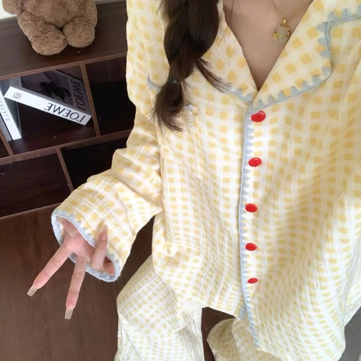 Girls Long-sleeve Pant Striped Pajamas Spring Autumn Woman Loose Homewear Students Soft Loungewear Women Comfortable Casual Teen