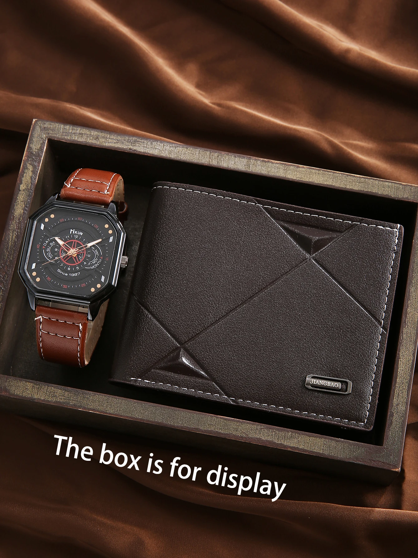 

2 шт., мужские высококачественные винтажные кварцевые часы с квадратным циферблатом, короткий портативный кошелек, подходит для ежедневного использования в путешествиях