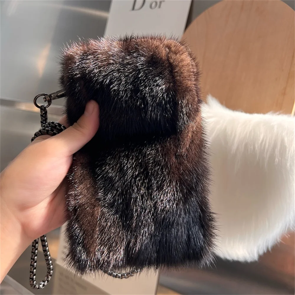 2024 Designer Luxury Mobile Phone Bag Women Crossbody Mini Bag Purses Fashion Mink Fur Bags For Woman Neck Hanging Femimime Bag