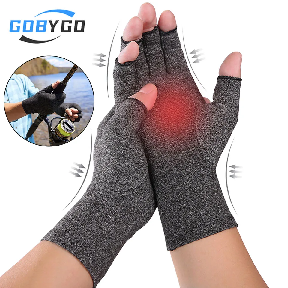 GOBYGO 1Pair Compression Arthritis Gloves Joint Pain Relief Hand Brace Wrist Support Therapy Wristband Compression Gloves Unisex