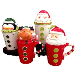 400ml Ceramic Christmas Cup Couple Gift Cartoon Animal Santa Claus Elk Mug Snowman Penguin Coffee Milk 3D Water Cups